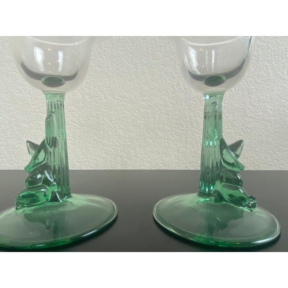Siesta Cactus Margarita Glasses Green 7" Tall Set of 2 Cocktail Glasses Sombrero - Picture 4 of 8